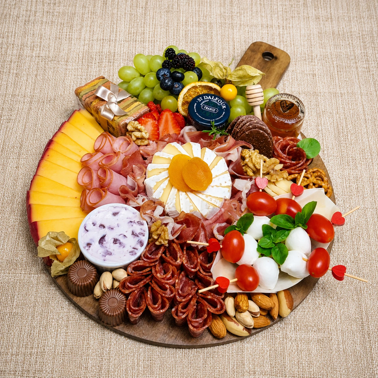 Box de frios com queijos e frutas